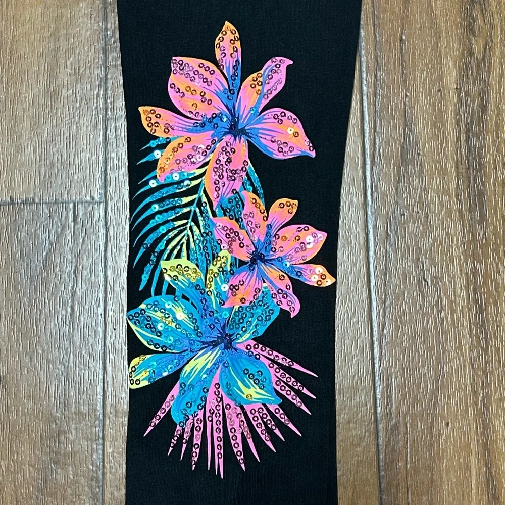 PINK VS TROPICAL HIBISCUS FLORAL BLING LEGGINGS